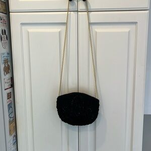 Black Beaded Purse with chain drop approximately 18 inches